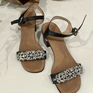 Dune London Black Crystal Embellished Sandals